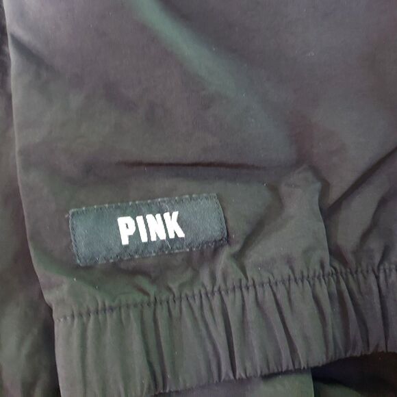Victorias Secret PINK Windbreaker Jacket Womens Size L Black Logo Packable Hood - Picture 8 of 15
